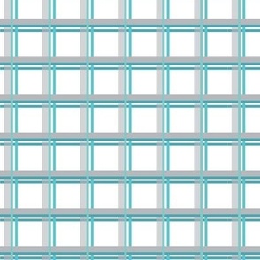 Scandi Plaid - Aqua, Gray on White 