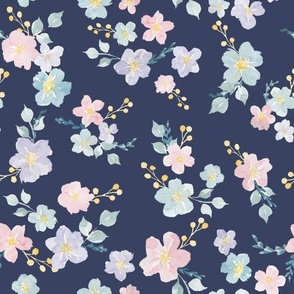 Mermaid Floral on Navy