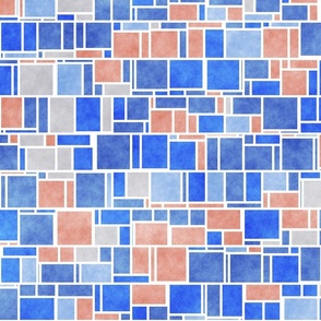 Blue and Orange Retro Mod Geometric Mondrian Pattern