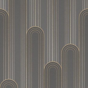 Art Deco Rounded Columns - dark grey - gold faux foil - large scale