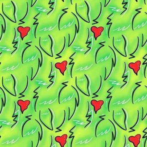 Mean Green faux fur lime Red Hearts 