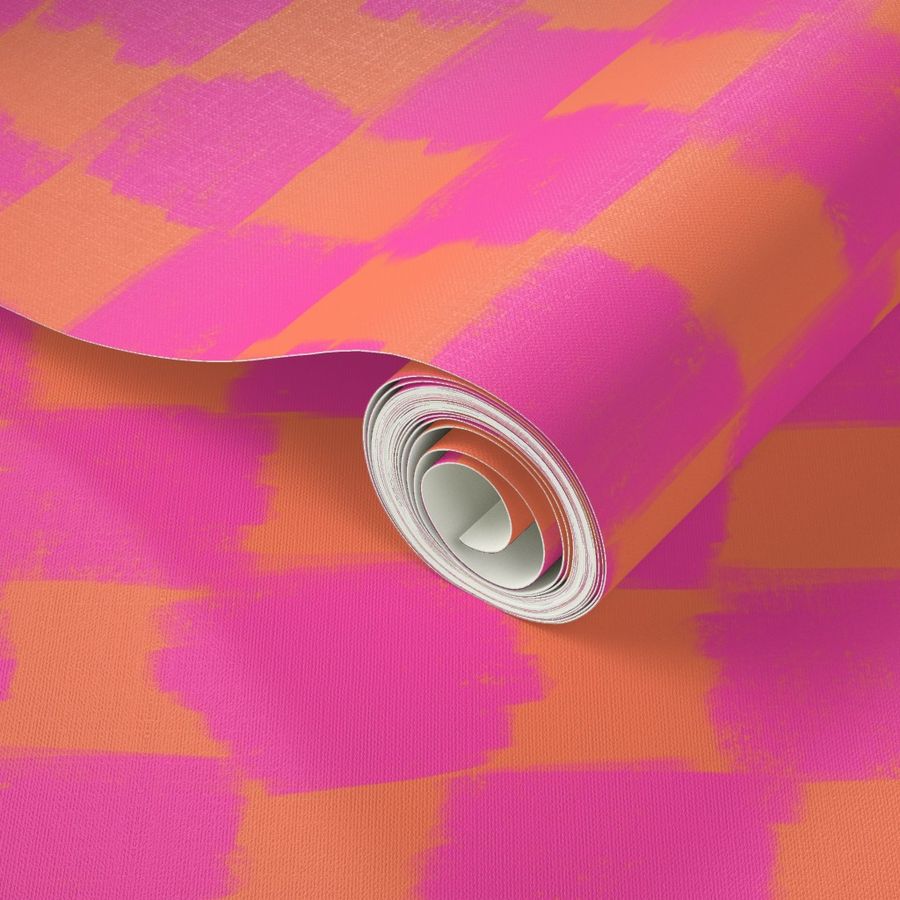 Hot Pink and papaya orange textured checks