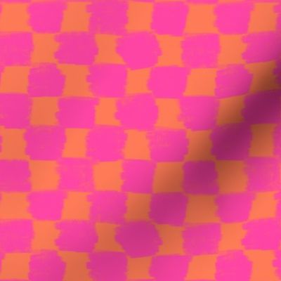 Hot Pink and papaya orange textured checks