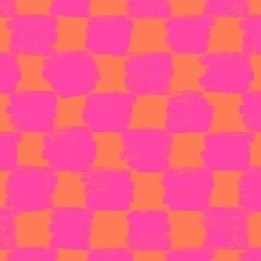Hot Pink and papaya orange textured checks