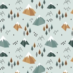 Geometric climbing hills little enchanted forest mountains trees snow tops nordic evergreen green cinnamon camel SMALL