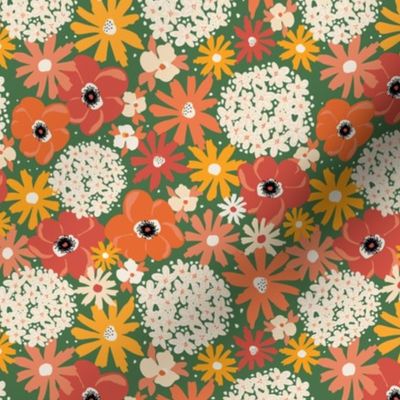 Summer Florals Green Red White Orange - Extra Small