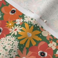 Summer Florals Green Red White Orange - Extra Small