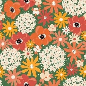Summer Florals Green Red White Orange - Extra Small