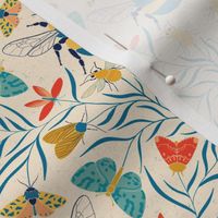 Damask Bugs Bees Butterflies in Retro Color palette  small 