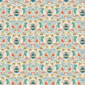 Damask Bugs Bees Butterflies in Retro Color palette  small 