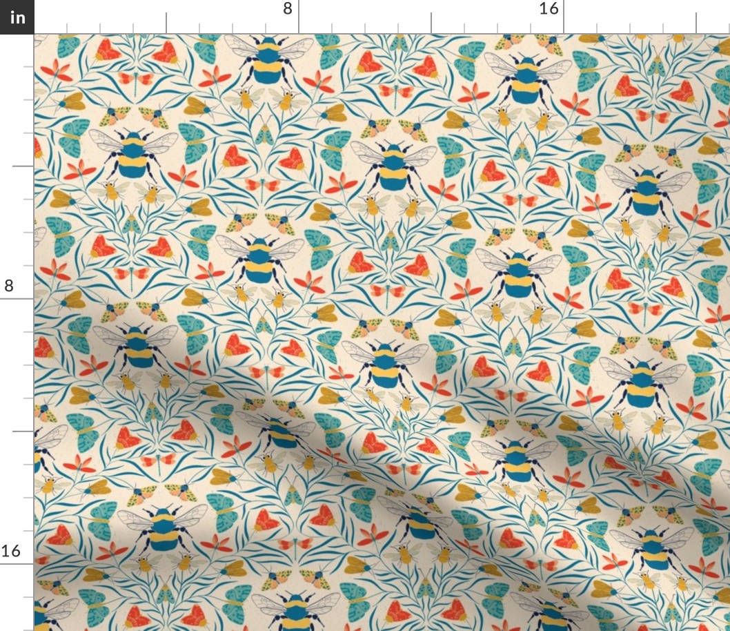 Damask Bugs Bees Butterflies in Retro Color palette  small 