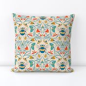 Damask Bugs Bees Butterflies in Retro Color palette  medium scale