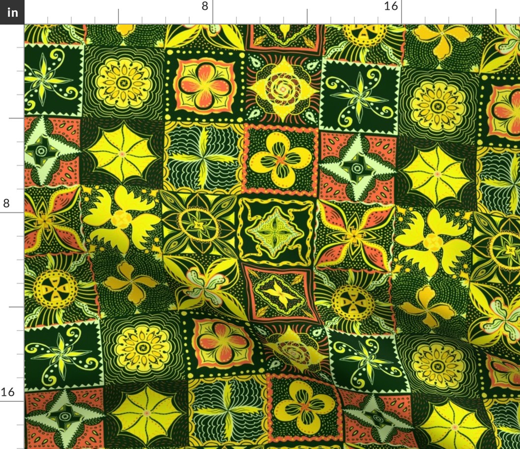 Yellow, orange onyx mandala ethnic tiles medium 12” block