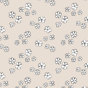 Messy winter flowers freehand ink blossom garden in neutral white on sand cream beige  SMALL