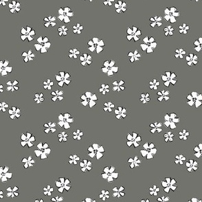 Messy winter flowers freehand ink blossom garden in neutral white on charcoal moody gray SMALL 