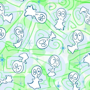 Ditsy Ghost-ies - Pastel Halloween ghosts - ditsy Halloween Pastels - Green, Blue -- 235dpi (63% of full scale)