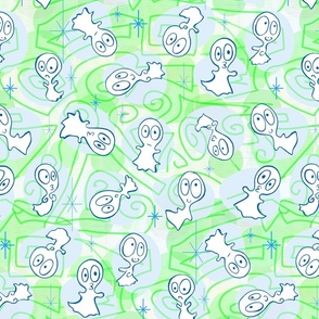 Ditsy Ghost-ies - Pastel Halloween ghosts - ditsy Halloween Pastels - Green, Blue -- 339dpi (44% of full scale)