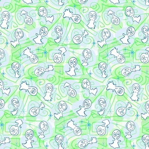 Ditsy Ghost-ies - Pastel Halloween ghosts - ditsy Halloween Pastels - Green, Blue -- 485dpi (31% of full scale)