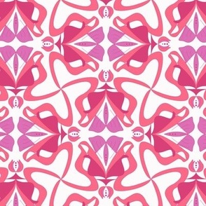 tessellating , geometric floral shapes in bright pink and white