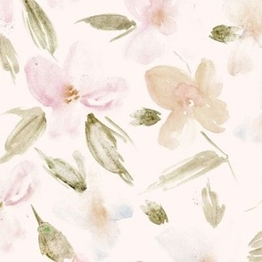 bloom of tenderness on cream - watercolor pastel florals for modern nursery home decor baby girl a579-5