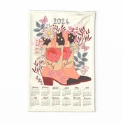 2024 Wild West floral cowboy boots tea towel