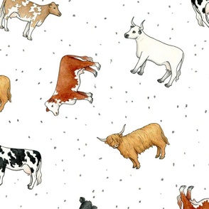 Scattered Cattle on spotty white - large scale