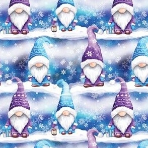 Watercolor gnomes winter Christmas fabric small scale