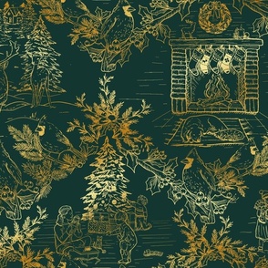 Traditional Christmas Toile emerald green gold