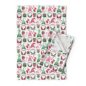 Watercolor Christmas gnomes fabric white small scale