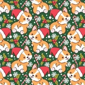 Cute corgi Christmas green small scale