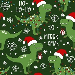 Funny Christmas T-rex Dinosaur green