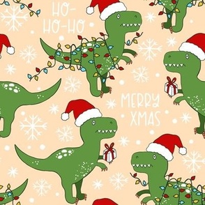 Funny Christmas T-rex Dinosaur beige