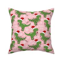 Funny Christmas T-rex Dinosaur blush pink