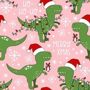 Funny Christmas T-rex Dinosaur blush pink