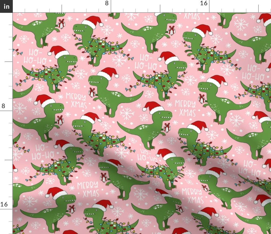 Funny Christmas T-rex Dinosaur blush pink