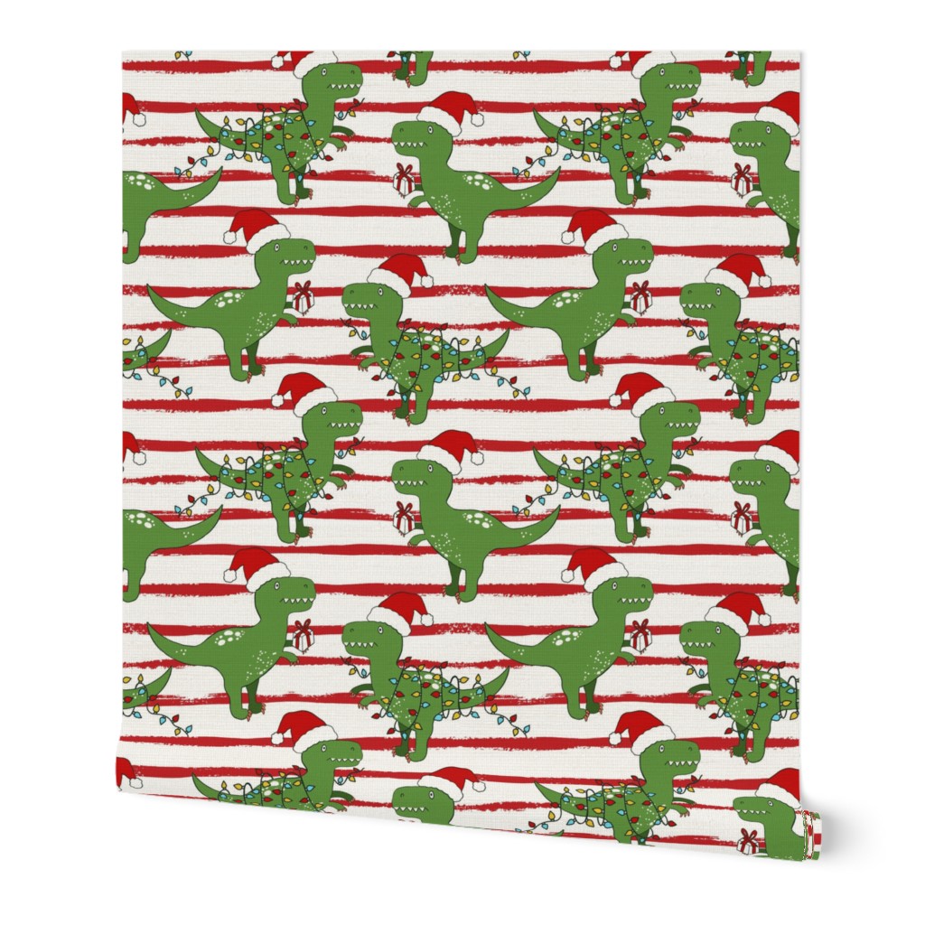 Funny Christmas T-rex Dinosaur red stripes