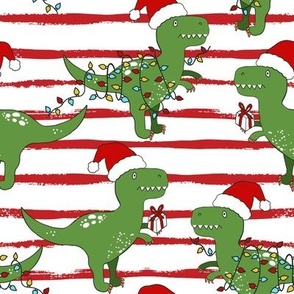Funny Christmas T-rex Dinosaur red stripes
