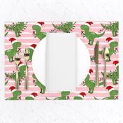 Funny Christmas T-rex Dinosaur blush pink white stripes