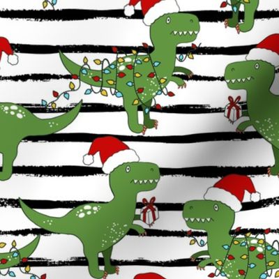 Funny Christmas T-rex Dinosaur white black stripes