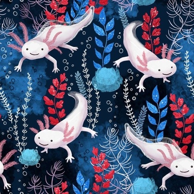 Axolotl Printed Cotton Fabric By The Yard