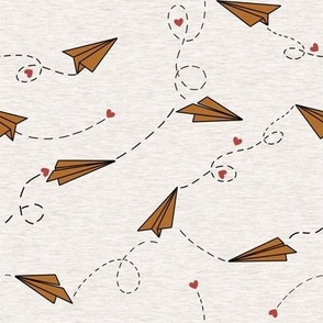 Love Letters Paper Airplanes / Bone Melange Texture - Valentine's Day