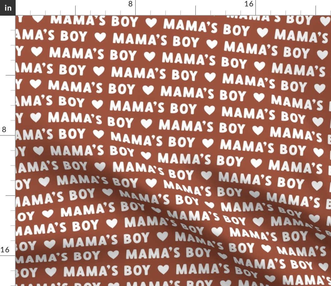 Mama´s Boy text Valentines Day fabric rust brown