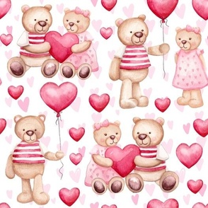 Cute watercolor valentines day bears