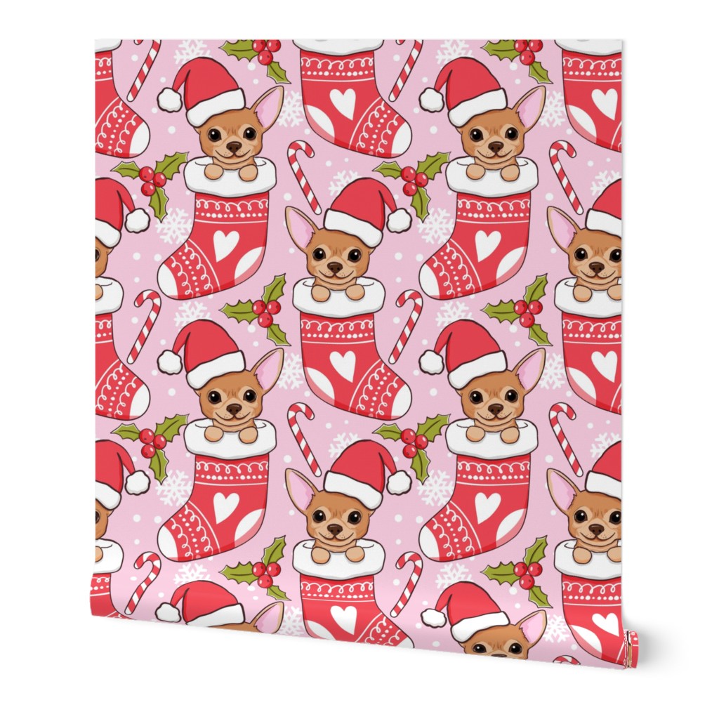 Cute chihuahua Christmas stocking pink