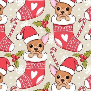 Cute chihuahua Christmas stocking beige