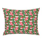 Cute Pug Christmas stocking green