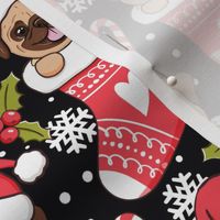 Cute Pug Christmas stocking black