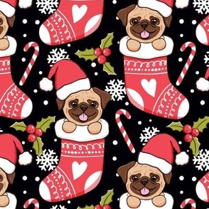 Cute Pug Christmas stocking black