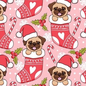 Cute Pug Christmas stocking blush pink