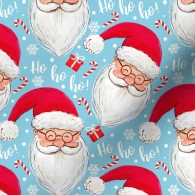 Santa  Claus fabric ho ho ho - light blue